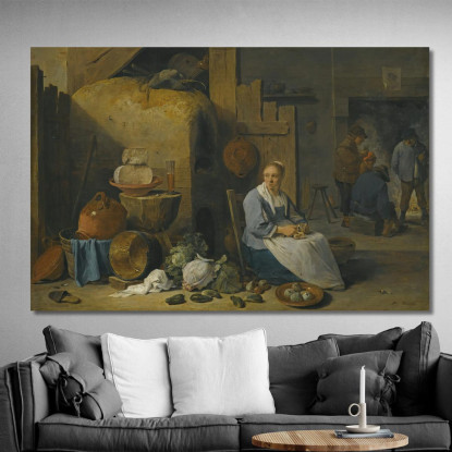 Interno Di Un Fienile Con Una Domestica Che Prepara Le Verdure David Teniers The Younger dty1 quadro stampato su tela