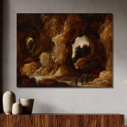 Una Grotta Con Figure Un Cervo E Una Cicogna David Teniers The Younger dty4 quadro stampato su tela