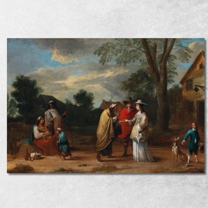 Una Coppia Elegante Che Incontra Una Chiromante David Teniers The Younger dty23 quadro stampato su tela