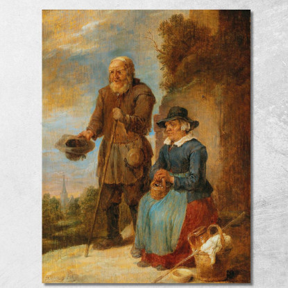 Una Coppia Di Anziani Che Mendica Per Strada David Teniers The Younger dty24 quadro stampato su tela