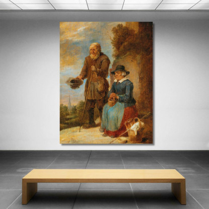 Una Coppia Di Anziani Che Mendica Per Strada David Teniers The Younger dty24 quadro stampato su tela