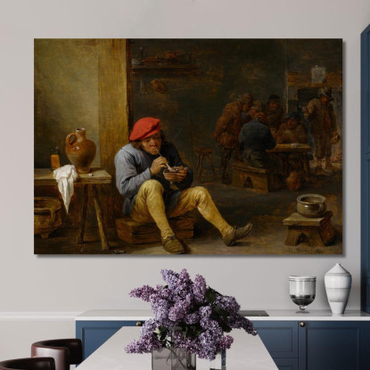 Contadino In Una Taverna Che Accende La Pipa David Teniers The Younger dty35 quadro stampato su tela