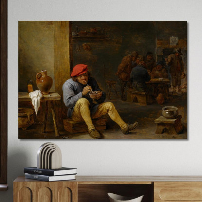 Contadino In Una Taverna Che Accende La Pipa David Teniers The Younger dty35 quadro stampato su tela