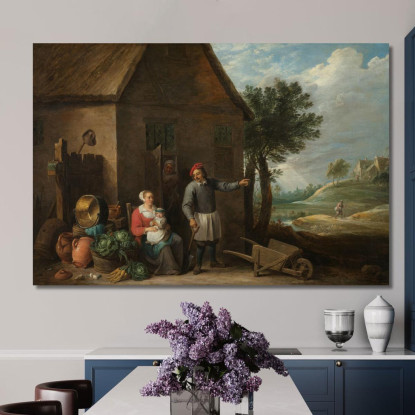 Contadino Sulla Porta Di Un Cottage Con Una Donna Seduta E Un Bambino David Teniers The Younger dty42 quadro stampato su tela