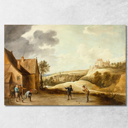 Paesaggio Con Contadini Che Giocano A Bocce Fuori Da Un’Osteria David Teniers The Younger dty54 quadro stampato su tela