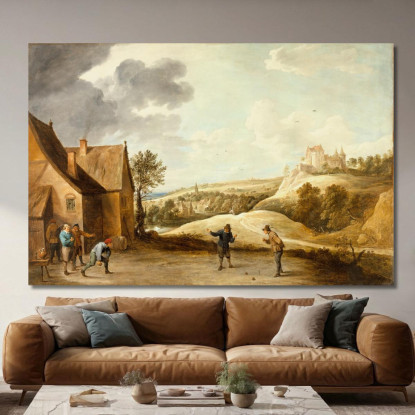 Paesaggio Con Contadini Che Giocano A Bocce Fuori Da Un’Osteria David Teniers The Younger dty54 quadro stampato su tela