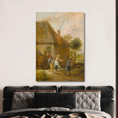 Contadini Che Danzano Davanti A Una Locanda David Teniers The Younger dty66 quadro stampato su tela