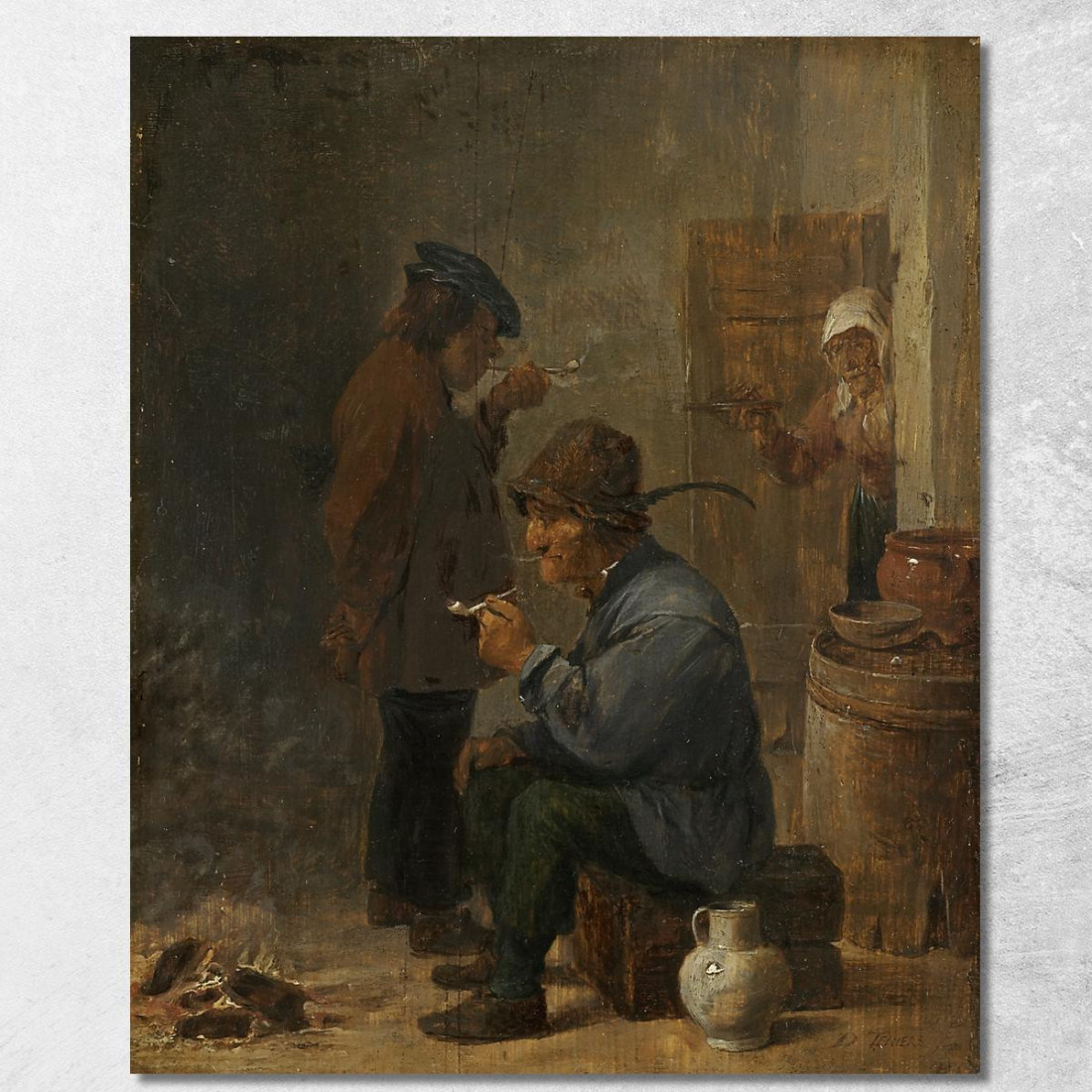 Due Contadini Che Fumano Al Fuoco Di Carbone David Teniers The Younger dty112 quadro stampato su tela