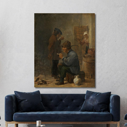 Due Contadini Che Fumano Al Fuoco Di Carbone David Teniers The Younger dty112 quadro stampato su tela