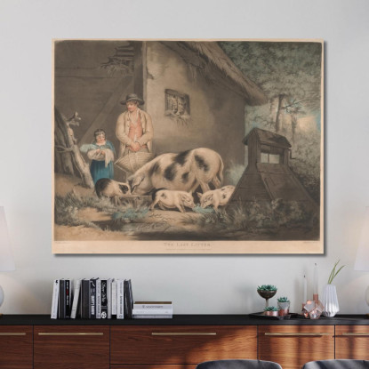 L'Ultima Cucciolata George Morland gmo47 quadro stampato su tela