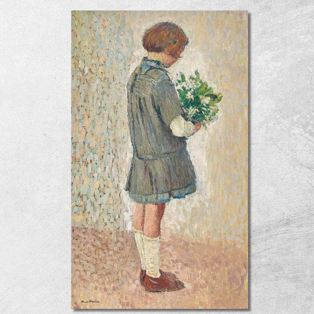 Bambina In Grembiule Da Scolara Con Un Bouquet Henri Martin hmt27 quadro stampato su tela Bambina In Grembiule Da Scolara Con Un Bouquet Henri Martin hmt27 quadro stampato su tela