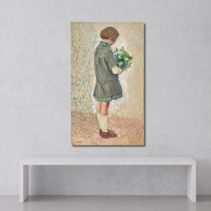 Bambina In Grembiule Da Scolara Con Un Bouquet Henri Martin hmt27 quadro stampato su tela