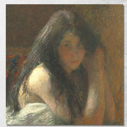 Giovane Donna Che Si Acconcia Olio Su Tela Henri Martin hmt30 quadro stampato su tela