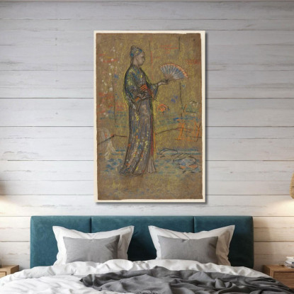 Donna Giapponese Che Dipinge Un Ventaglio James Abbott McNeill Whistler jam51 quadro stampato su tela