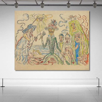 La Civettuola Morte: Maschere James Ensor jen29 quadro stampato su tela