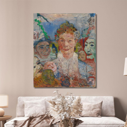 Vecchia Signora Con Maschere James Ensor jen71 quadro stampato su tela