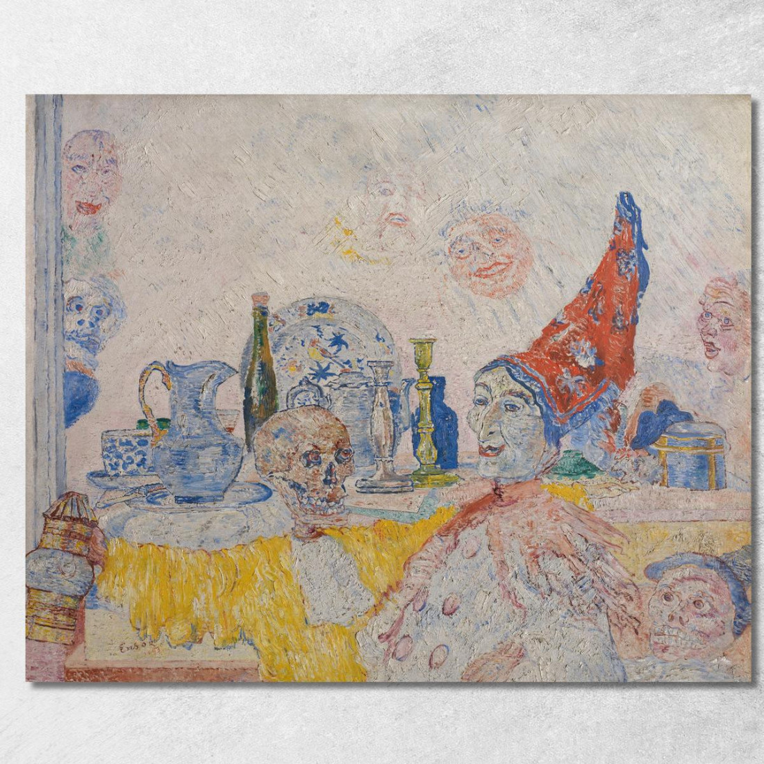 Pierrot E Scheletro In Veste Gialla James Ensor jen76 quadro stampato su tela