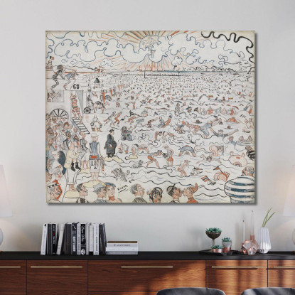 La Spiaggia Di Ostenda James Ensor jen92 quadro stampato su tela