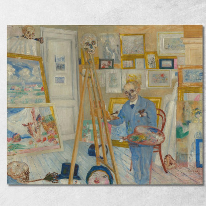 Il Pittore Scheletro James Ensor jen109 quadro stampato su tela