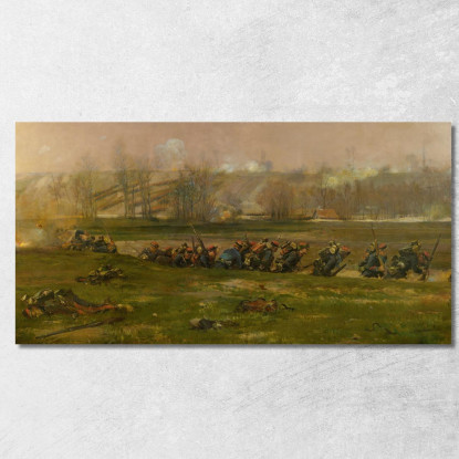 Allant Au Feu: Un Frammento Del Panorama Della Battaglia Di Champigny Jean-Baptiste Édouard Detaille jbd6 quadro stampato su te