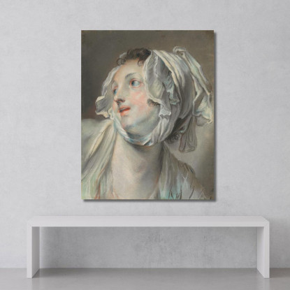 The Head Of A Young Woman Wearing A Bonnet And Facing Left Jean-Baptiste Greuze jbg67 canvas print