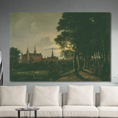 Castello Di Frederiksborg Al Chiaro Di Luna Johan Christian Dahl jcd21 quadro stampato su tela
