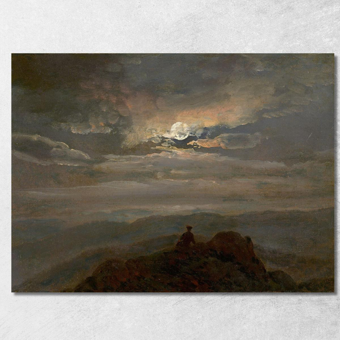 Paesaggio Al Chiaro Di Luna. Viandante Sulla Cima Di Una Montagna Johan Christian Dahl jcd35 quadro stampato su tela Paesaggio Al Chiaro Di Luna. Viandante Sulla Cima Di Una Montagna Johan Christian Dahl jcd35 quadro stampato su tela