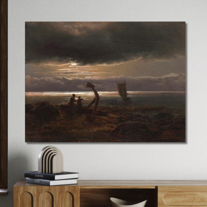 Madre E Bambino Sul Mare Johan Christian Dahl jcd36 quadro stampato su tela