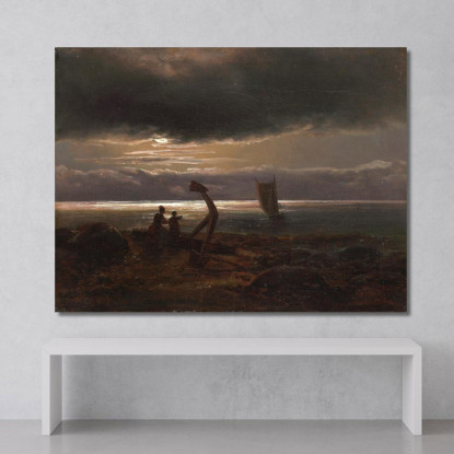 Madre E Bambino Sul Mare Johan Christian Dahl jcd36 quadro stampato su tela