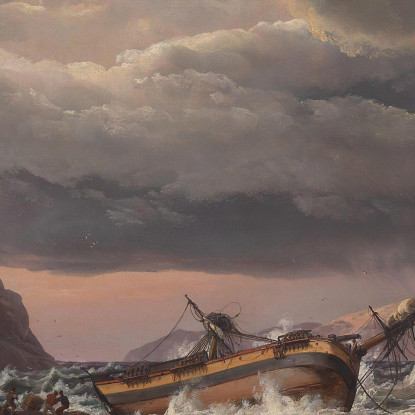 Naufragio Sulla Costa Della Norvegia Johan Christian Dahl jcd47 quadro stampato su tela