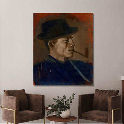 Uomo In Blu Che Fuma Ladislav Mednyánszky lmd42 quadro stampato su tela
