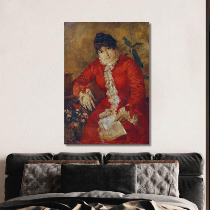 Donna In Abito Scarlatto Con Giornale E Ficus / Donna In Abito Rosso Con Giornale Anton Romako arm28 quadro stampato su tela