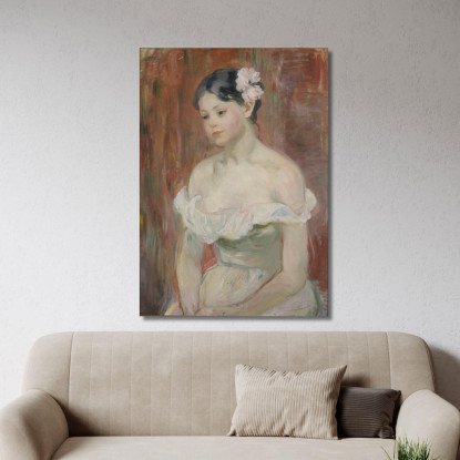 Giovane Ragazza Scollata Con Fiore Nei Capelli Berthe Morisot bmr17 quadro stampato su tela