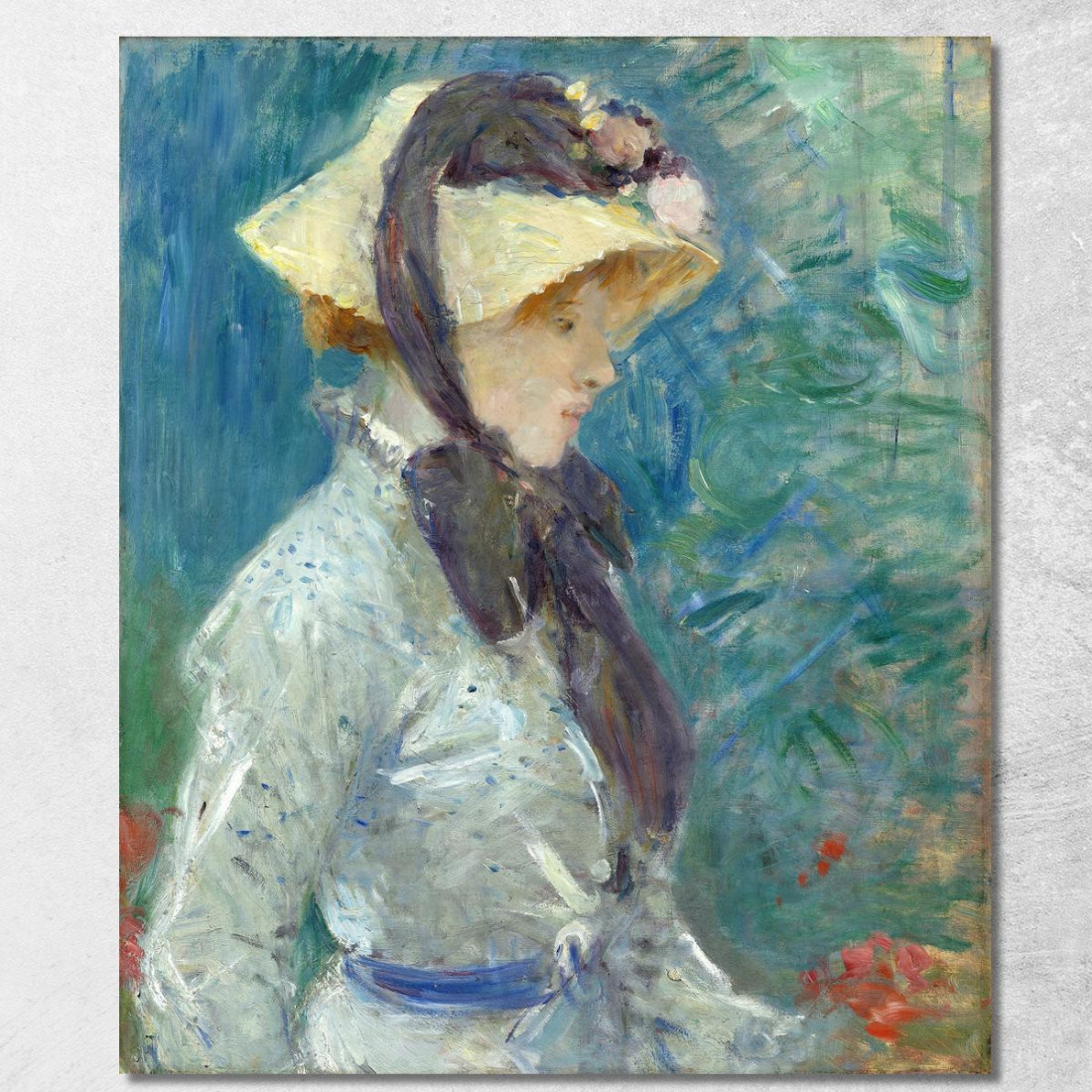Giovane Donna Con Cappello Di Paglia Berthe Morisot bmr59 quadro stampato su tela Giovane Donna Con Cappello Di Paglia Berthe Morisot bmr59 quadro stampato su tela