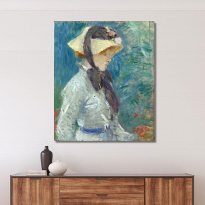 Giovane Donna Con Cappello Di Paglia Berthe Morisot bmr59 quadro stampato su tela