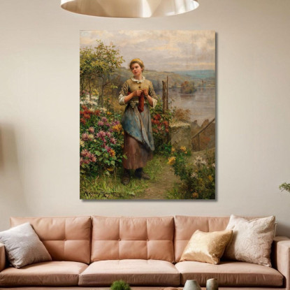 Giovane Donna Che Lavora A Maglia Daniel Ridgway Knight drk30 quadro stampato su tela