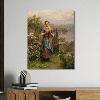 Giovane Donna Che Lavora A Maglia Daniel Ridgway Knight drk30 quadro stampato su tela