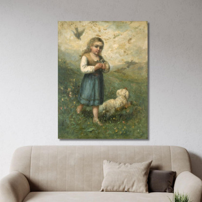 Bambino Con Uccelli E Cane Edward Mitchell Bannister emb4 quadro stampato su tela