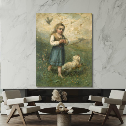 Bambino Con Uccelli E Cane Edward Mitchell Bannister emb4 quadro stampato su tela