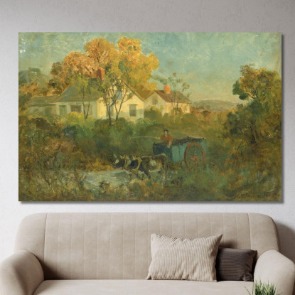 L'Abbeveratoio: Uomo Su Carro Con Buoi Al Pozzo Edward Mitchell Bannister emb34 quadro stampato su tela