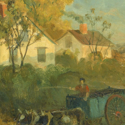 L'Abbeveratoio: Uomo Su Carro Con Buoi Al Pozzo Edward Mitchell Bannister emb34 quadro stampato su tela