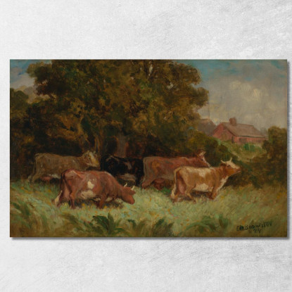 Cinque Mucche Al Pascolo Tetto Sullo Sfondo Edward Mitchell Bannister emb42 quadro stampato su tela