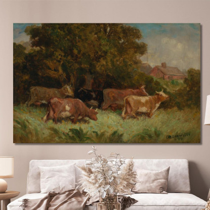 Cinque Mucche Al Pascolo Tetto Sullo Sfondo Edward Mitchell Bannister emb42 quadro stampato su tela