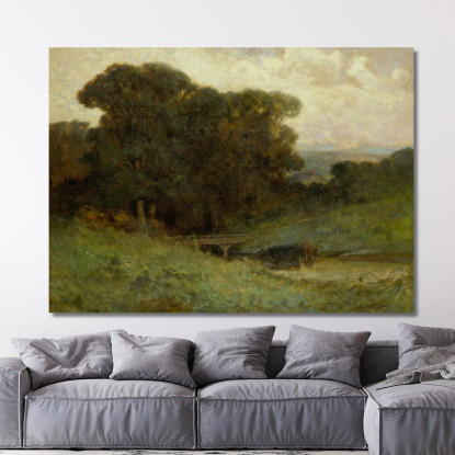 Scena Forestale Con Ponte Mucche Nel Ruscello In Primo Piano Edward Mitchell Bannister emb44 quadro stampato su tela