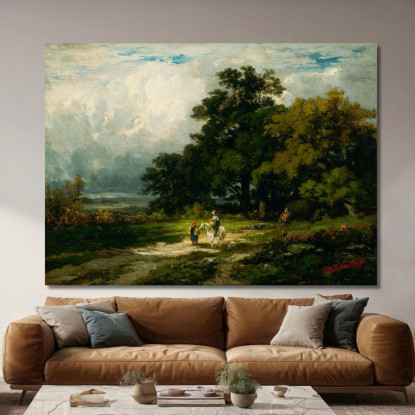 Uomo A Cavallo Con Donna E Cane Edward Mitchell Bannister emb58 quadro stampato su tela