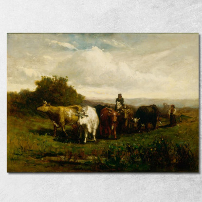 Uomo A Cavallo Donna A Piedi Che Conduce Il Bestiame Edward Mitchell Bannister emb59 quadro stampato su tela