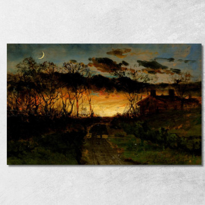 Tramonto Con Luna Crescente E Casale Edward Mitchell Bannister emb64 quadro stampato su tela