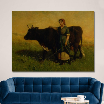 Donna Che Cammina Con Mucca Edward Mitchell Bannister emb65 quadro stampato su tela