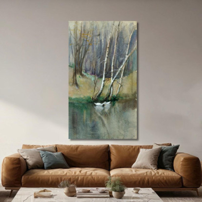 Scena Nel Bosco Con Betulle E Anatre Edward Mitchell Bannister emb66 quadro stampato su tela