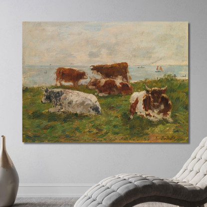 Mucche Nel Prato Sul Bordo Del Mare Eugène Boudin ebd165 quadro stampato su tela
